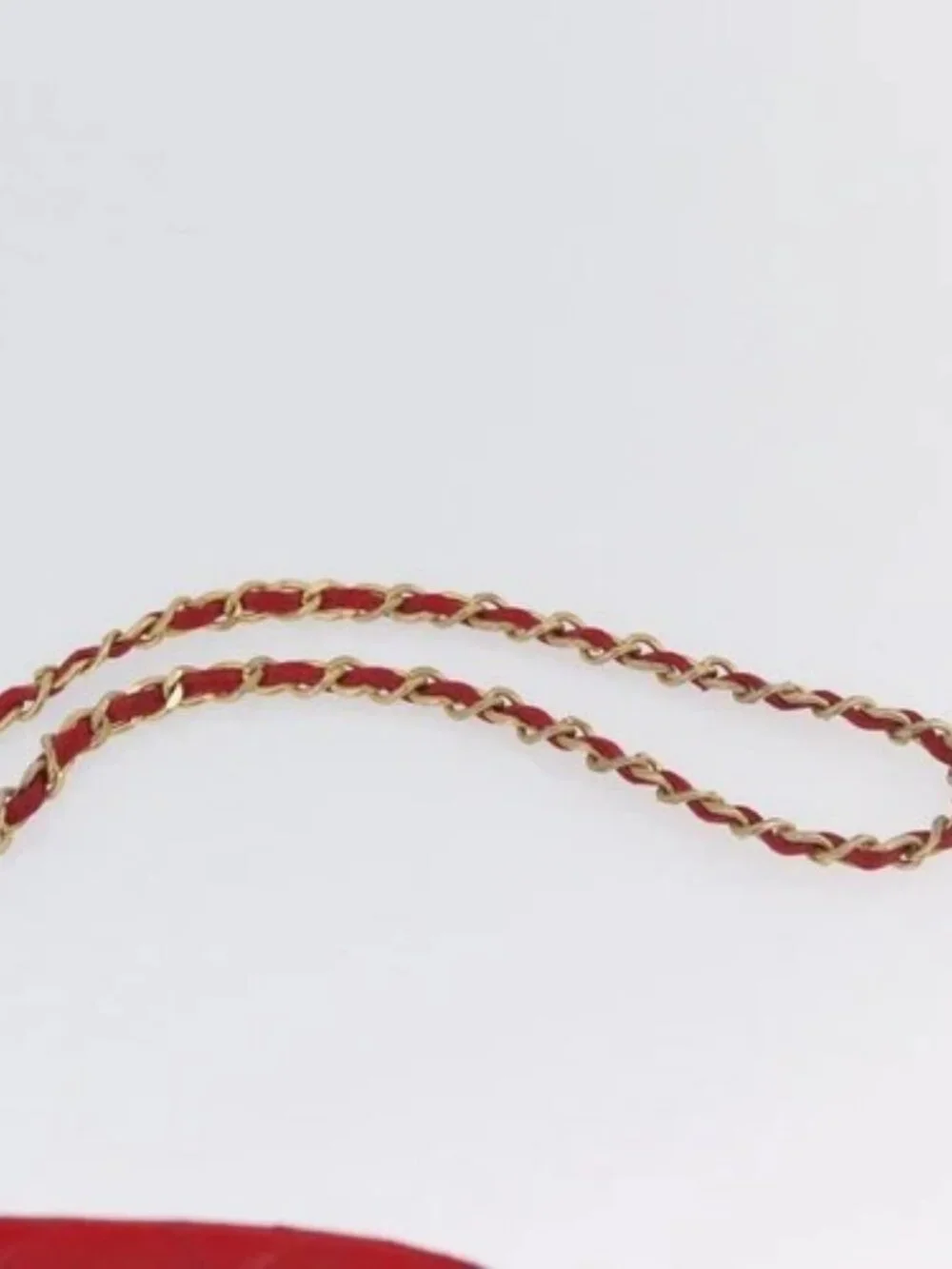 CHANEL Chain Shoulder Bag Lamb Skin Red Gold CC Auth AMZ310A